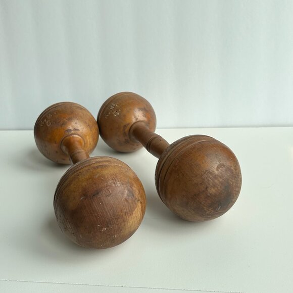 Pair of Vintage Wooden Dumbbells - Picture 9 of 10